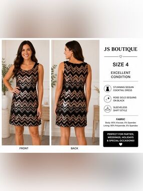 ✨ JS Boutique Sequin Cocktail Dress – Size 4 ✨